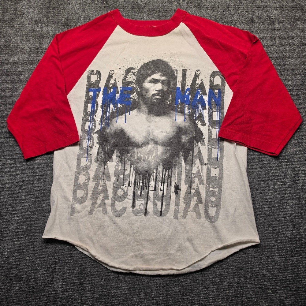 Manny Pacquiao The Man Graphic Baseball Tee Red Cream Raglan 3/4 Sleeve Shirt